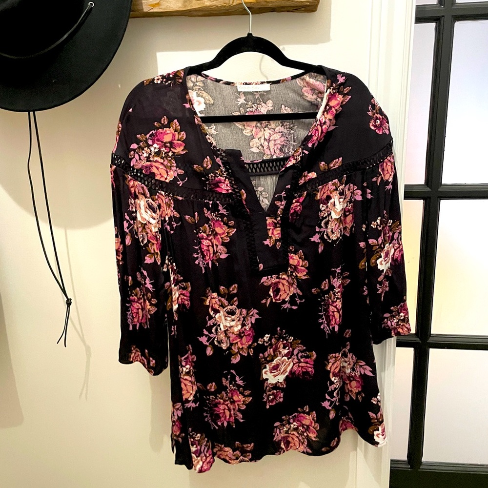 Purple Boho Floral Blouse